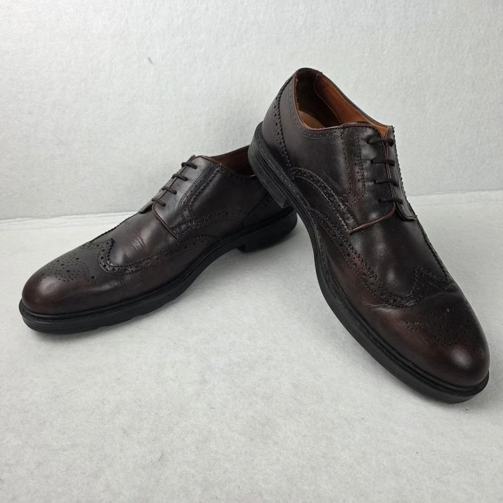 Vince Camuto Mens Dark Brown Leather Wingtip Oxford Dress Shoes Portugal Size 12